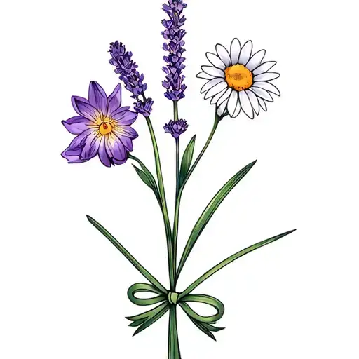 Tulip Lavender And Daisy Tied Together With A Bow
