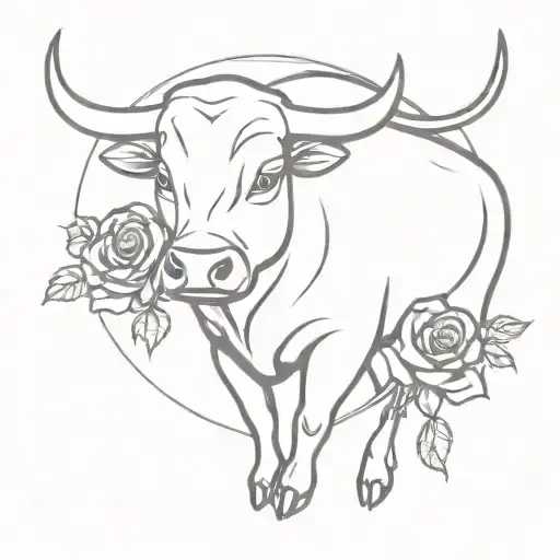 Bull With Roses Intertwined