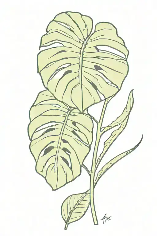 Monstera Leaf With A New Leaf Growing