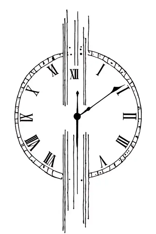 Clock With Roman Numbers And Vertical Lines And Circles
