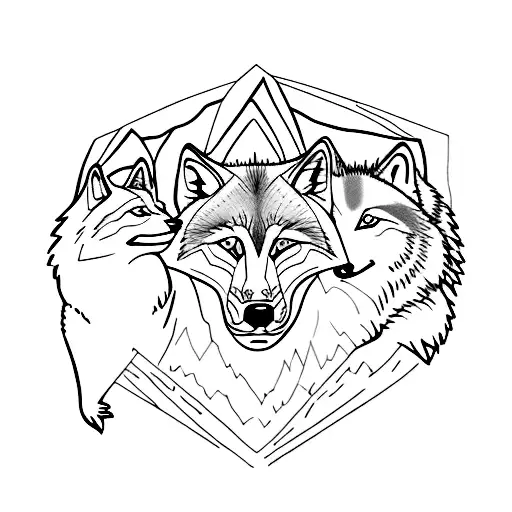 Wolve With Two Baby Wolves