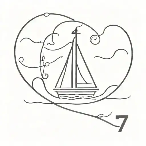Sail Boat With Anchor And The Number 7