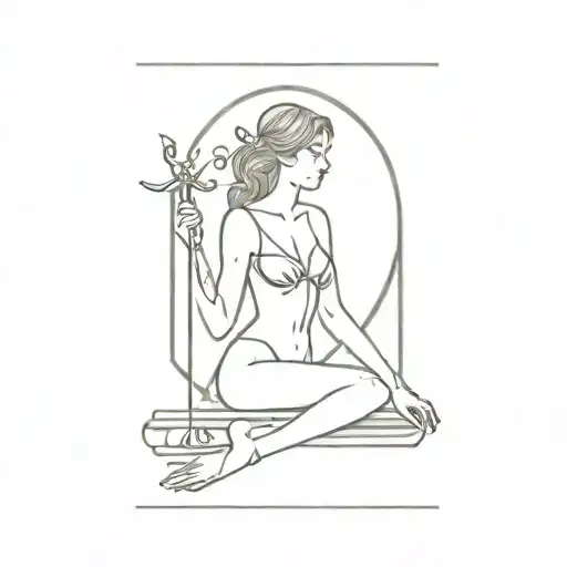 Justice Tarot Card With A Girl Sitting