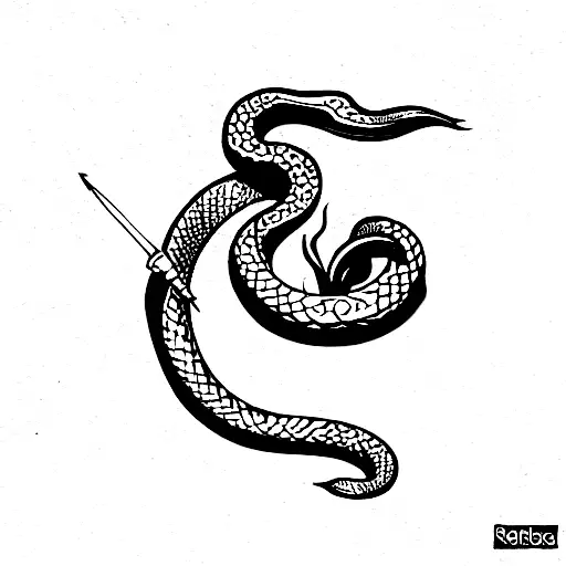 Snake And Roses Wrapped Around A Sword