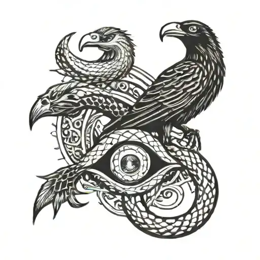A Snake And A Crow Fighting An Eyeball Coffin