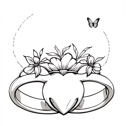 A Claddagh Ring Design With Elements Of Nature Like Flowers And Butterflies