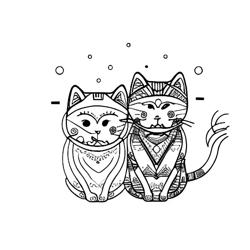 Two Cats Sitting On A Half Moon