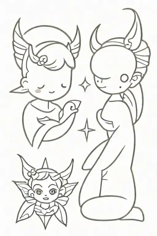 Tender Little Angel And Devil And