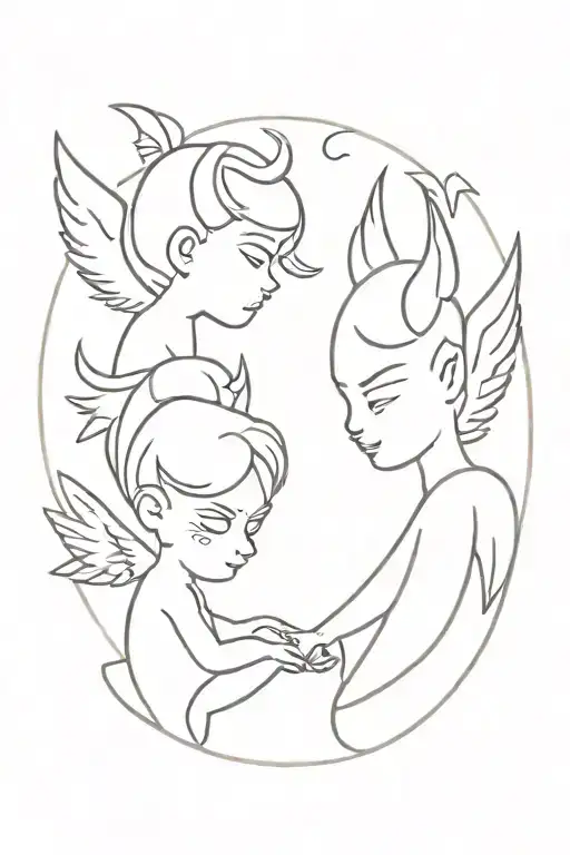 Tender Little Angel And Devil And