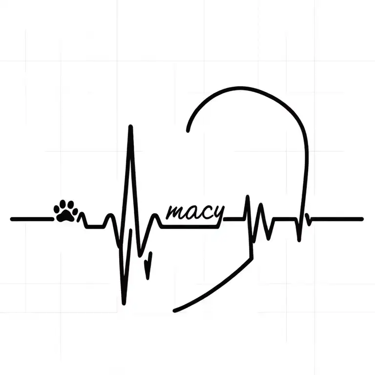 Heart Followed By Heartbeat Line Then The Word Macy Heartbeat Line And Dog Paw