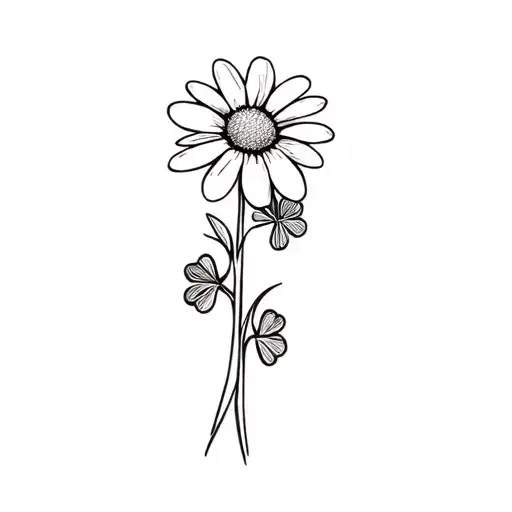 Minimalist Daisy Flower With Four Leaf Clover