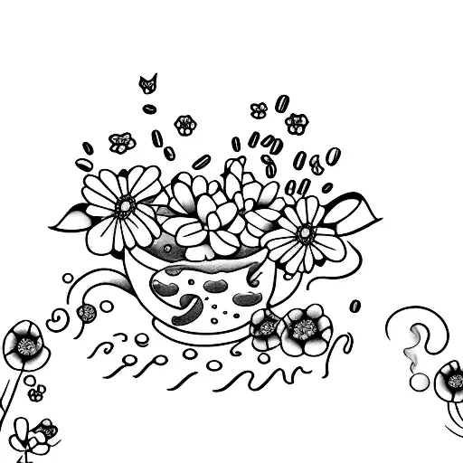 A Waterfall Made Of Coffee Pouring Into A Field Of Blooming Flowers