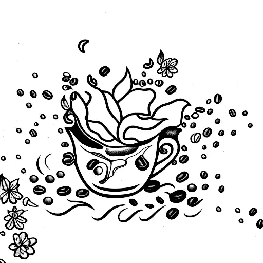 A Waterfall Made Of Coffee Pouring Into A Field Of Blooming Flowers