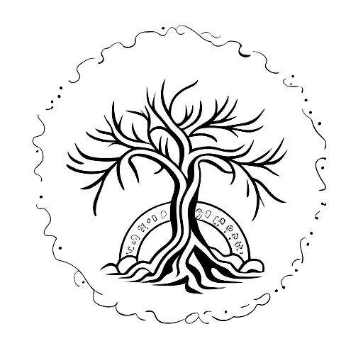 A Minimalist Tattoo Of An Evergreen Tree With The Number 34