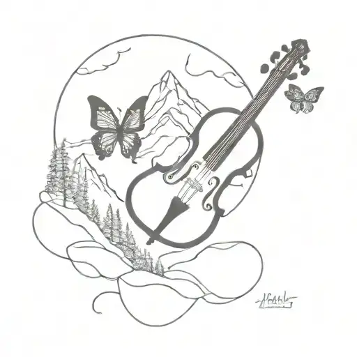 Semi Cello In A Mountain With A Butterfly