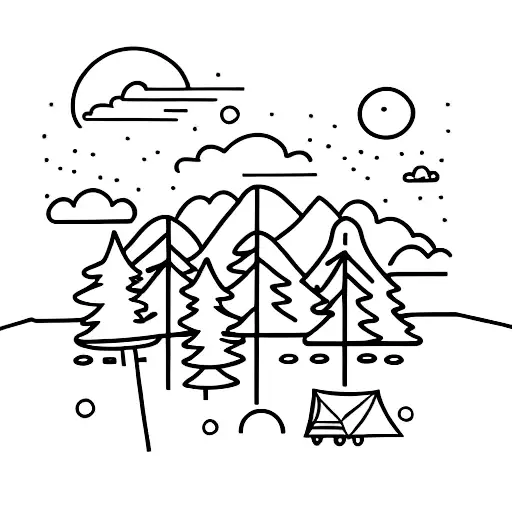 Camping Tent And Fine With Trees With Sunshine