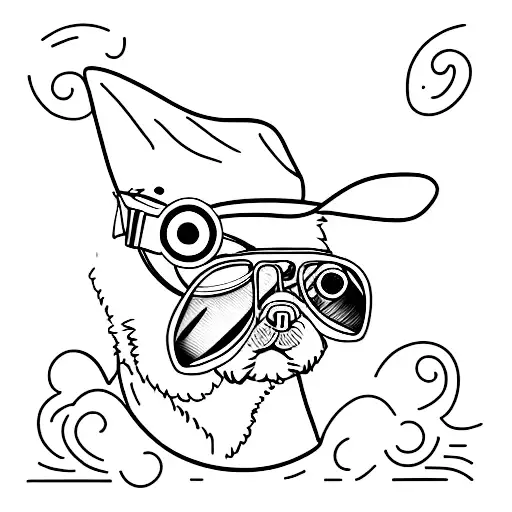 A Minimalist Tattoo Design Of A Dog Wearing Sunglasses Lounging On A Beach Chair