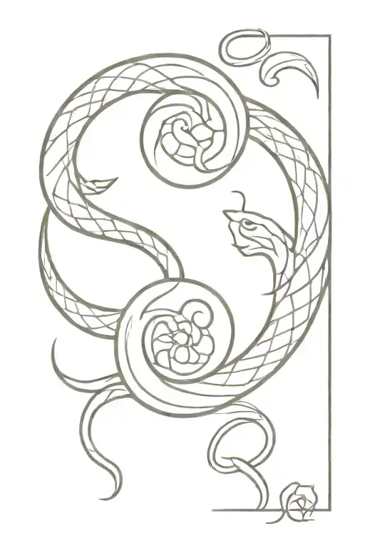 Paired Tattoo For A Couple With The Image Of A Snake And Yin Yang Tattoo