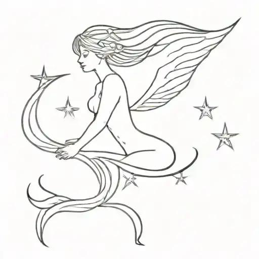 Mermaid With Wings Dainty Reaching For Sparkle Stars