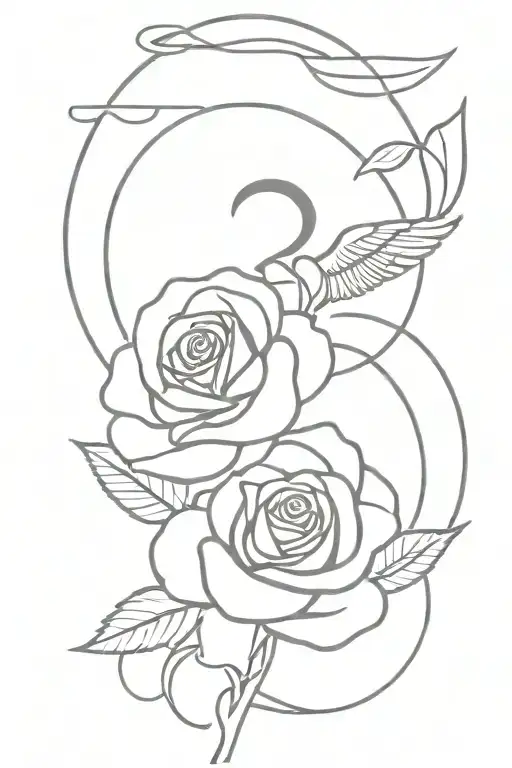 Rose Whit Three Number On Leaves And One Number With Angel Above