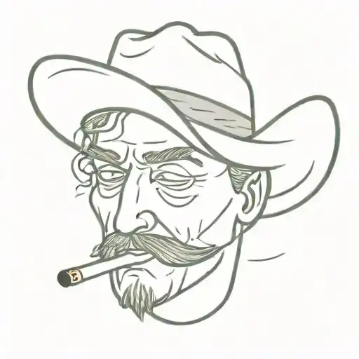Head Of A Cartoonish Cowboy With A Cigarette In His Mouth