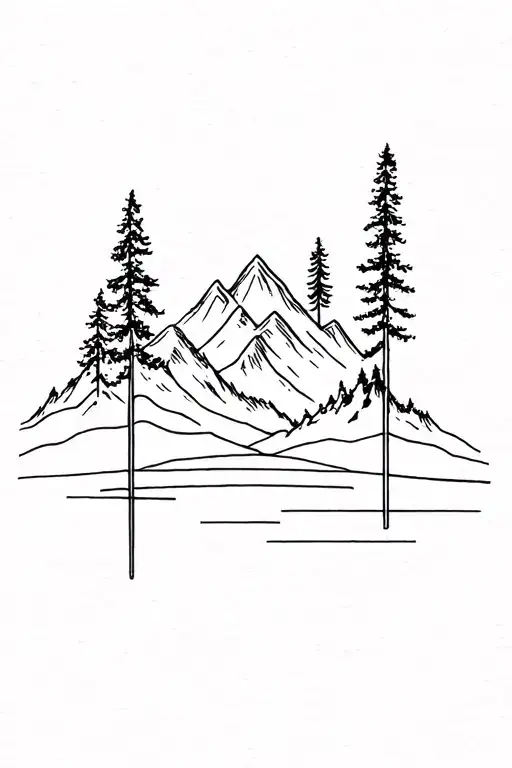 Night Forest With Mountais