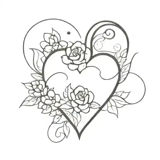 Cartoon Heart Surrounded By Flowers