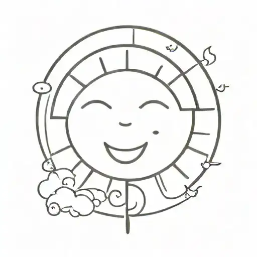 Sun With A Sad Face Who Holds An Inflatable Balloon In His Hand