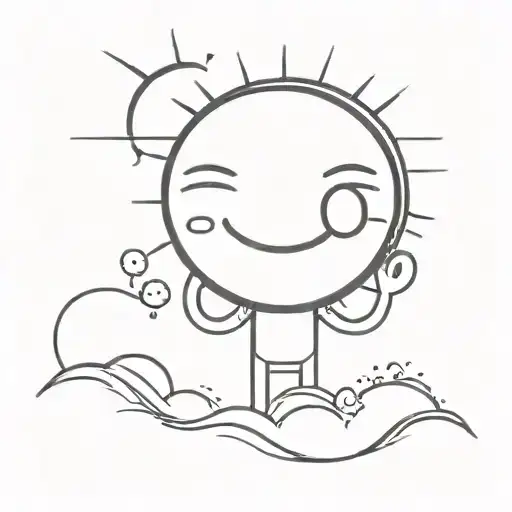 Sun With A Sad Face Holding A Heart-shaped Inflatable Balloon In His Hand