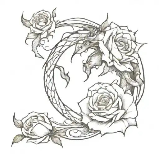 Dragon Wrapping Around A Rose Growing