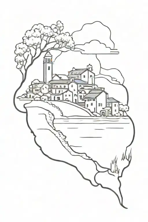 Italy Stamp Consisting Of Village Made With Traditional Buildings And Nature