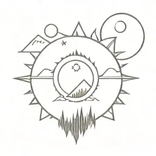 Native American Symbol Of The Sun And Mountains