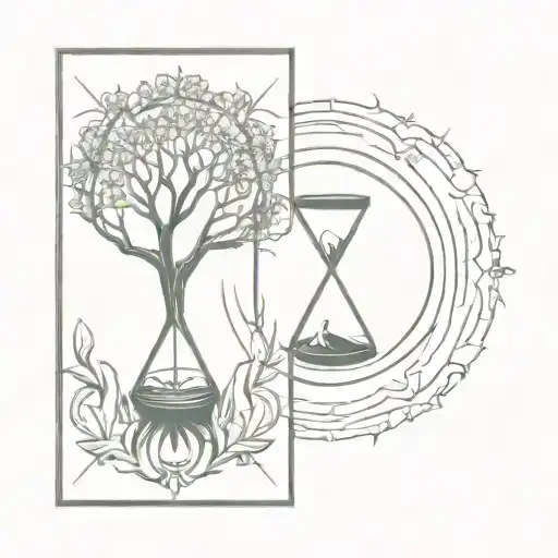 Hourglass With Tree Of Life In The Center And Sun And Moon In The Corners