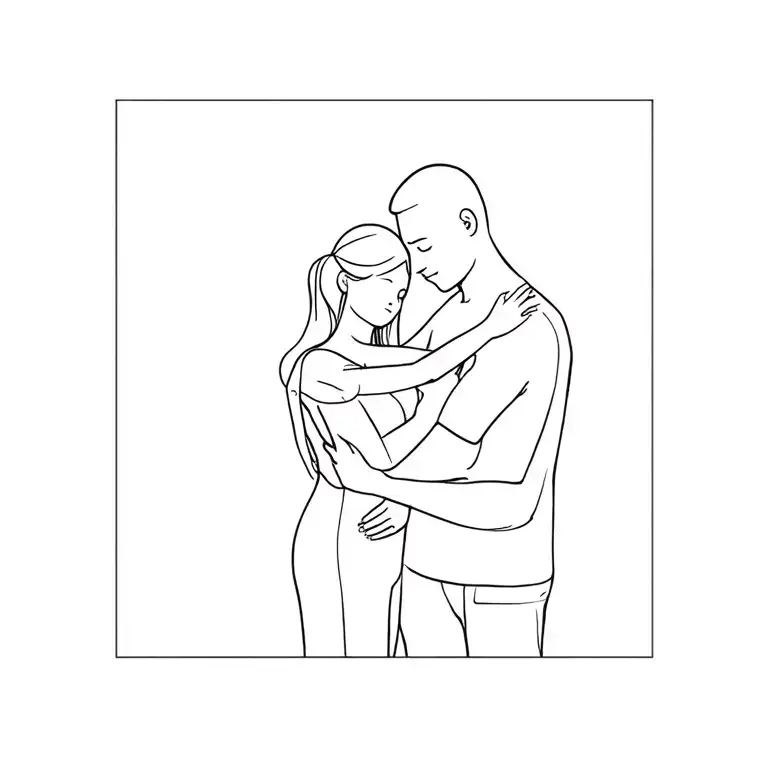 48 -Year -Old Father And Her 22 -Year -Old Daughter Who Has A Protective Hug