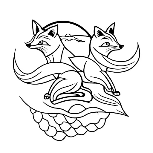 Two Foxes Around The Red Sun