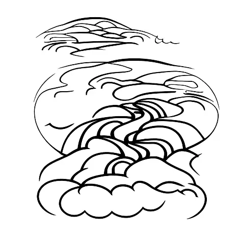 River Flowing Down Mountain With Trees On The Banks