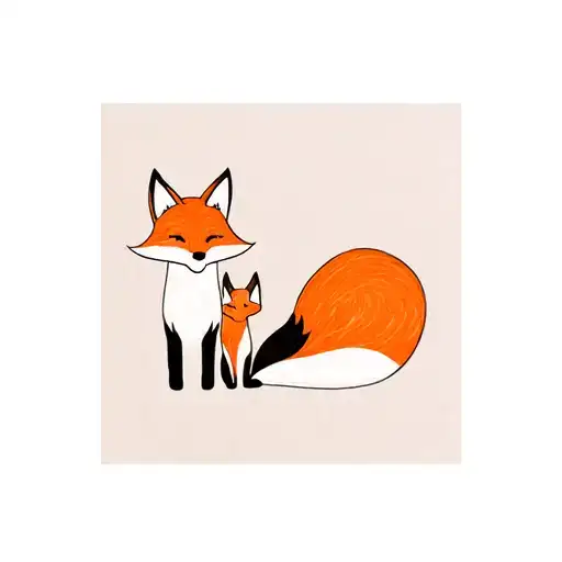 A Family Of Foxes Mom Daughter And Little Son Made By One Line