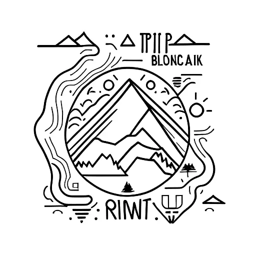 A Minimalist Tattoo Of A Group Of Friends Hiking In A Mountain Landscape
