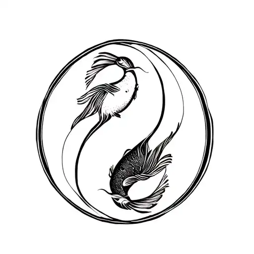 Ying Yang Made With Two Fish In One Line