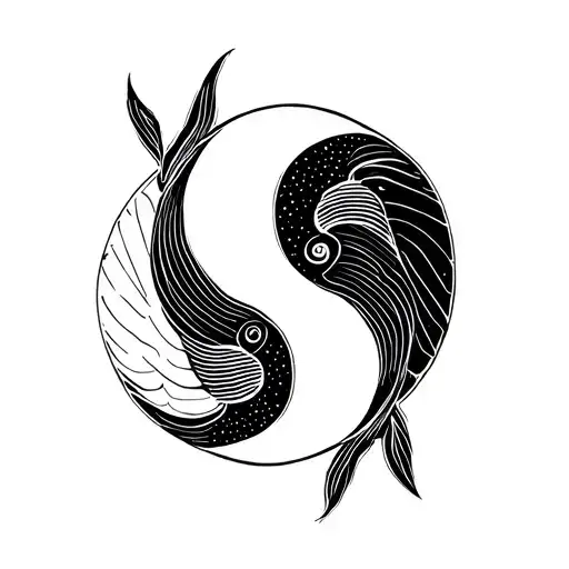 Ying Yang Made With Two Fish In One Line