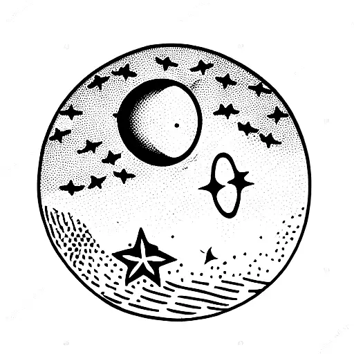 Fingerprint Ocean With Shooting Star And Sun And Moon