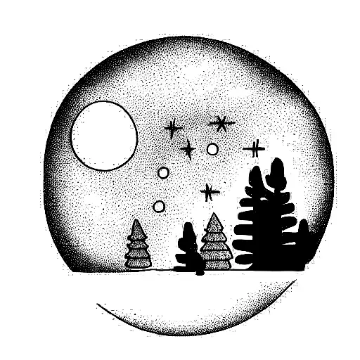 Forest With Moon Behind