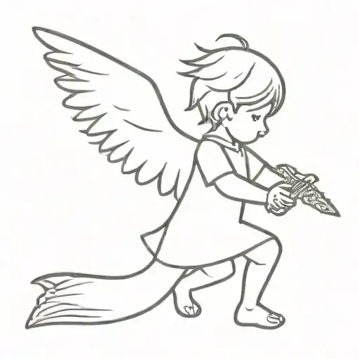 Child With Wings And A Sword Tattoo Design