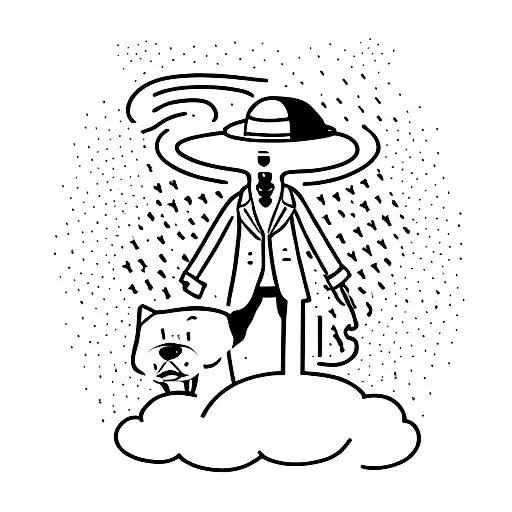 Design A Tattoo Of A Person Walking A Dog Under A Sky Filled With Pop Smoke Lyrics