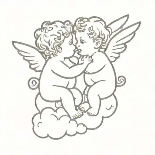 Two Cherubs Leaning Into Cloud