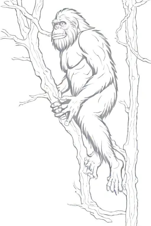 Outline Of A Sasquatch On A Tree Swing