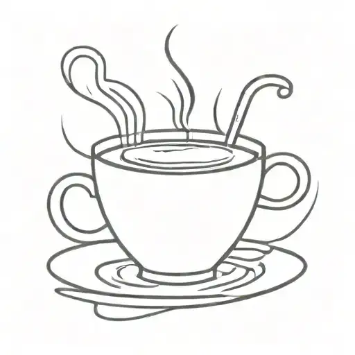 A Minimalist Tattoo Of A Steaming Cup Of Coffee With A Tiny Guitar Leaning Against It