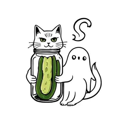 Cat Holding Pickle Jar With A Ghost