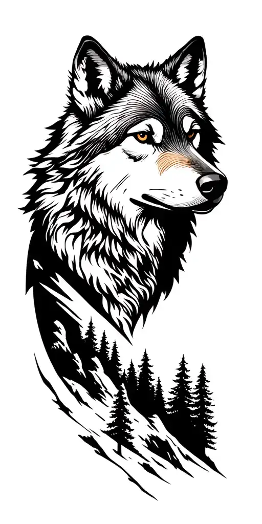 Wolf And Mountains And Trees