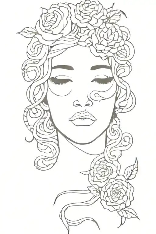 Medusa Greek Mythology Eyes Closed With Flowers